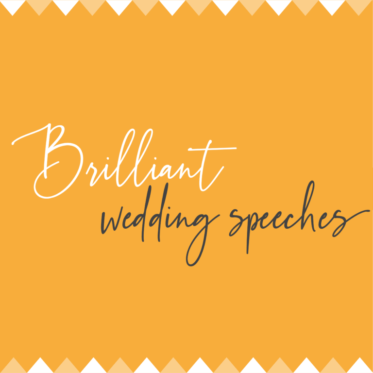 "Brilliant wedding speeches" is written with an orange background in keeping with All Write On The Night's branding