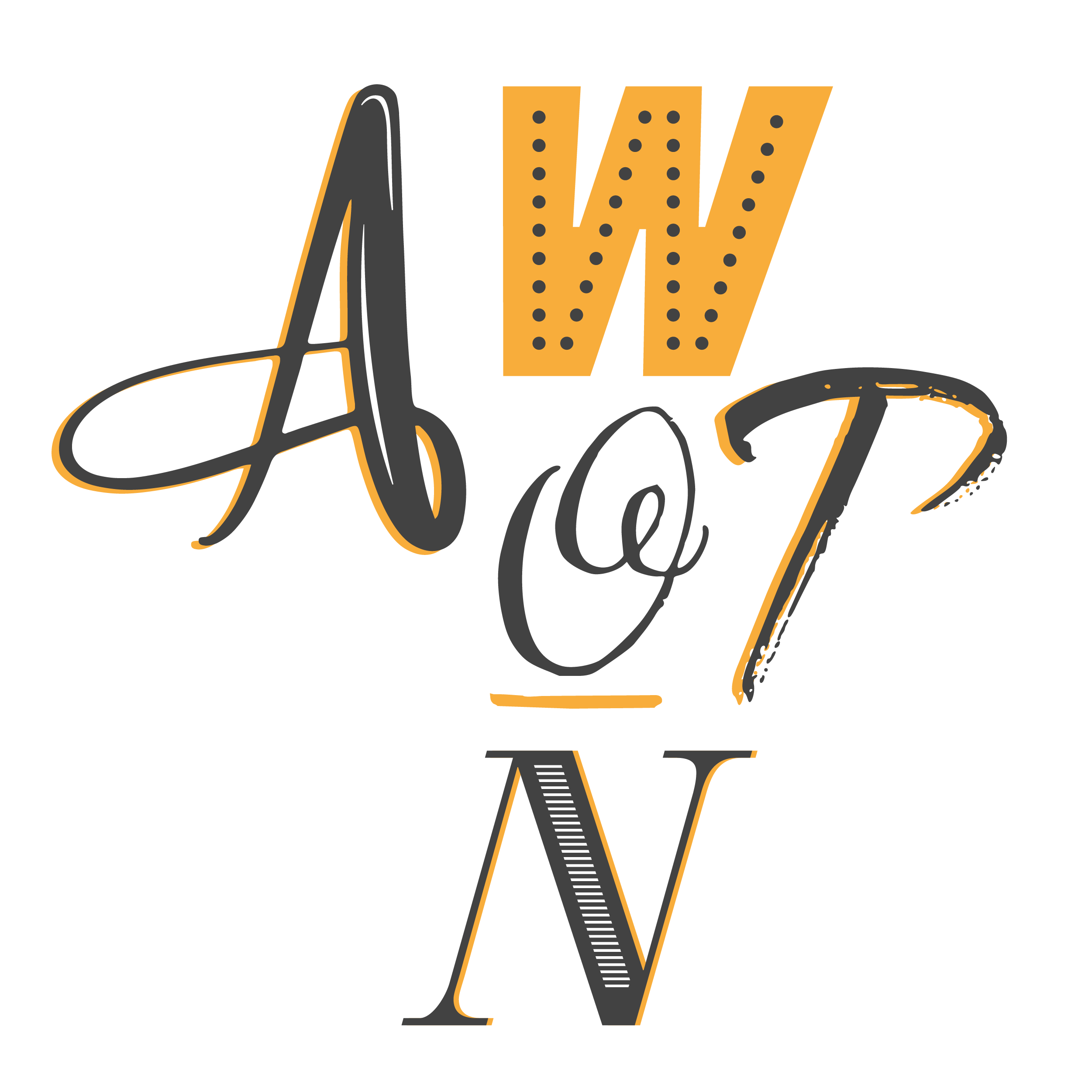 All Write On The Night represented by the letters AWOTN done in orange and black